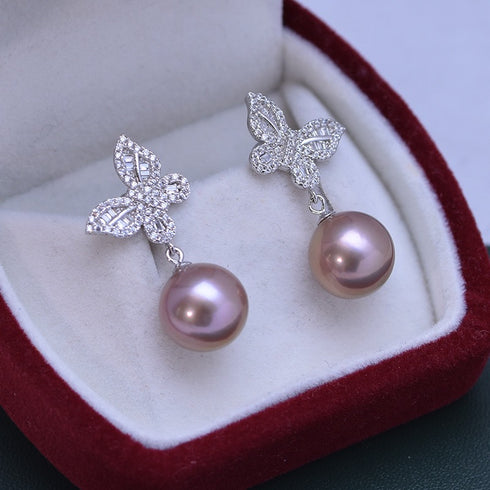 Butterfly Drop Pearl Earrings – Sterling Silver