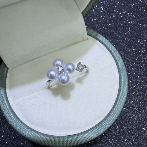 Dainty Floral Pearl Open Ring – Sterling Silver