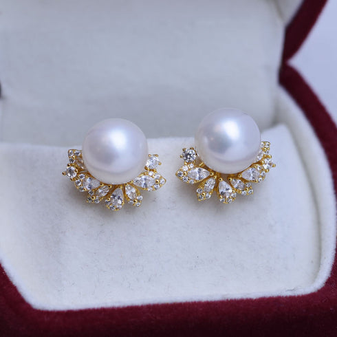 Radiant Halo Pearl Stud Earrings