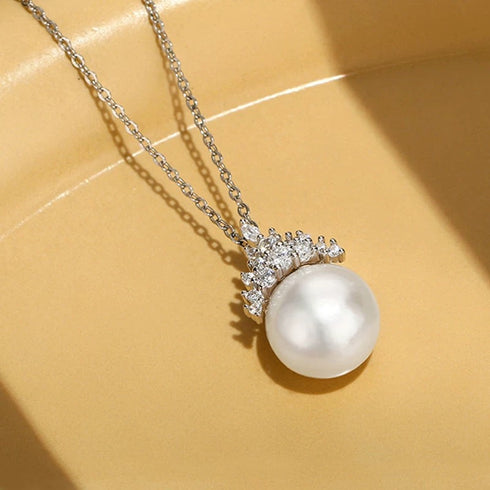 Ice Queen Zirconia Pearl Pendant Necklace - Silver / Gold