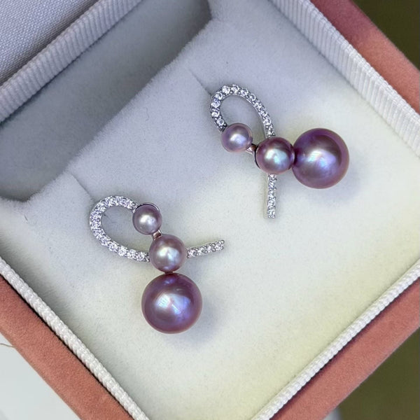 Purple Pearl Curved Line Zirconia Earrings – Sterling Silver