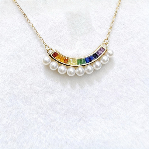 Freshwater Pearl Rainbow Zirconia Necklace