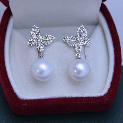 Butterfly Drop Pearl Earrings – Sterling Silver
