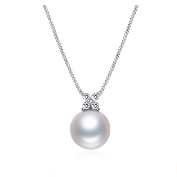 Elegant Zirconia Leaf Pearl Necklace - Sterling Silver