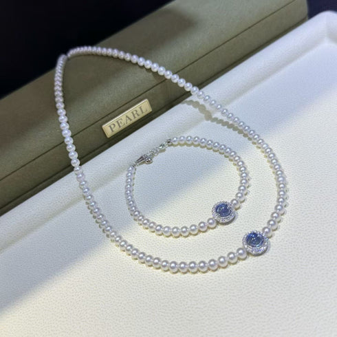 Mini Freshwater Pearl Blue Zirconia Necklace - Sterling Silver