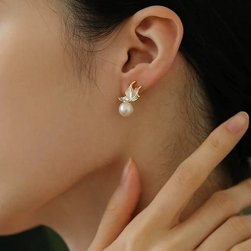 Butterfly Freshwater Pearl Stud Earrings