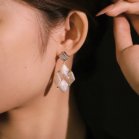 Rhombic Freshwater Baroque Pearl Earrings – Gold Plated
