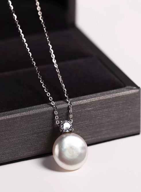 White Coin Pearl Pendant Necklace with Cubic Zirconia