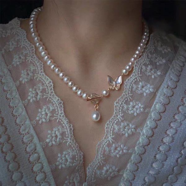 Butterfly Pearl Pendant Charm Necklace - Elegant and Romantic Everyday Jewelry