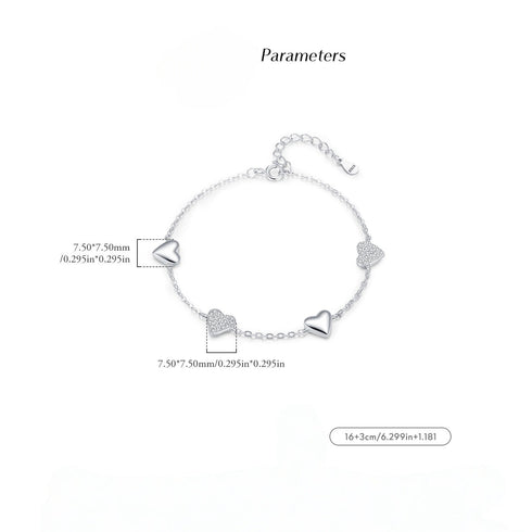 Graceful Zirconia Heart Silver Bracelet - Sterling Silver