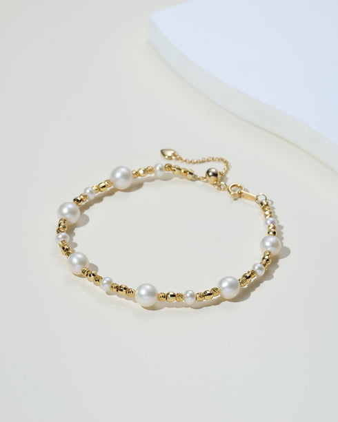 Pearl Gold Bead Necklace & Bracelet Set