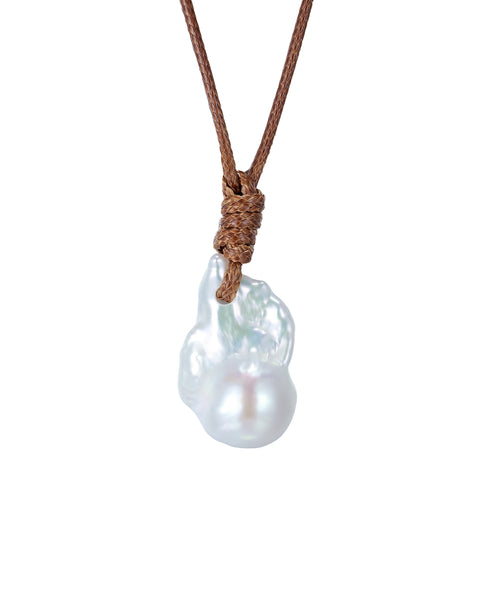 Baroque Freshwater Pearl Pendant Knotted Leather Necklace