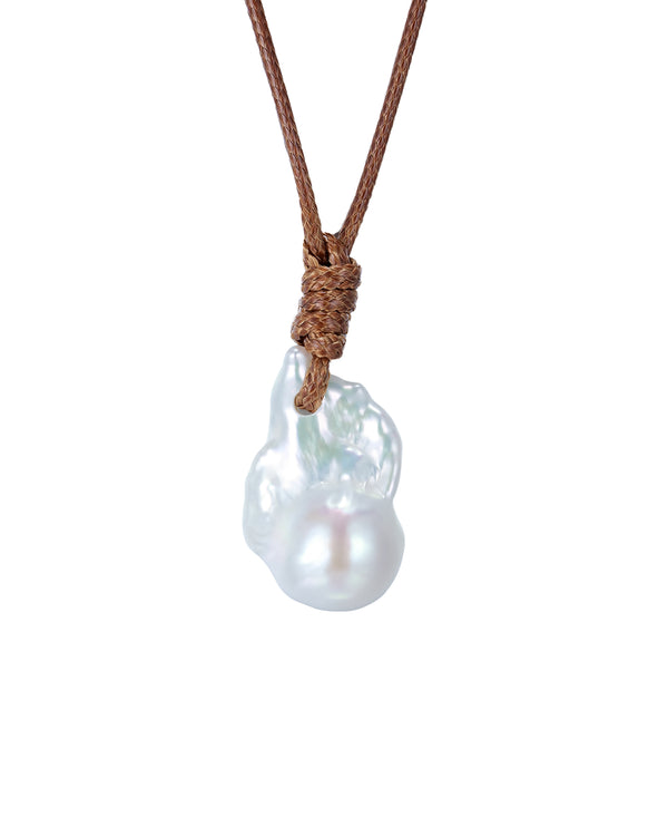 Baroque Freshwater Pearl Pendant Knotted Leather Necklace