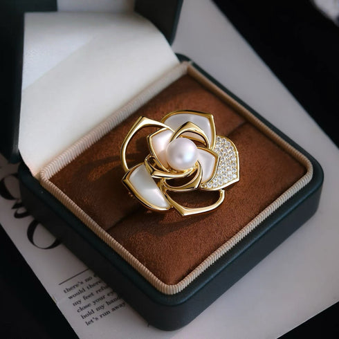 Camellia Floral Pearl Brooch – Elegant and Timeless