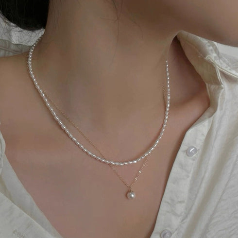Mini Baroque Rice Pearl Bracelet and Necklace Set – Gold Vermeil
