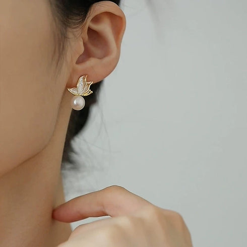 Butterfly Freshwater Pearl Stud Earrings