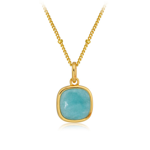 Golden Blue Gemstone Pendant Necklace - 18K Gold Vermeil