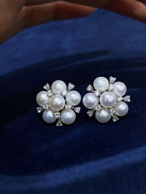 Plum Blossom Multi-Pearl Clip Earrings