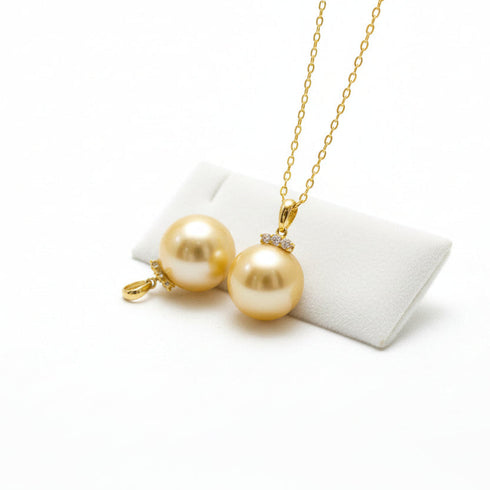 Royal Crown Golden South Sea Pearl 18K Gold Pendant Necklace