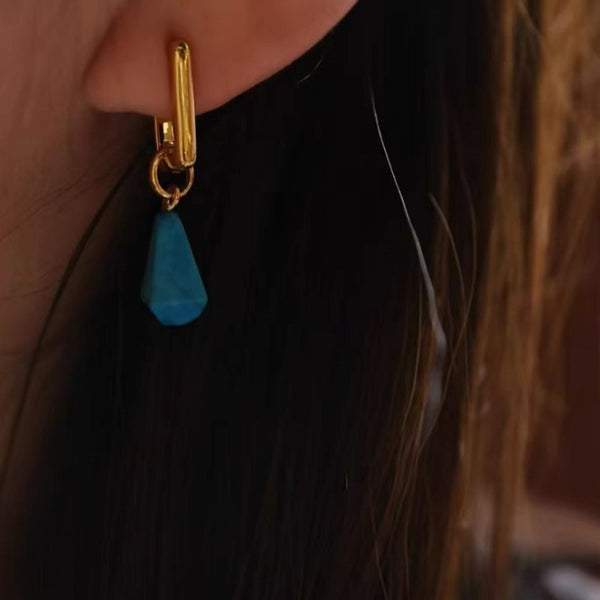 Elegant Dimensional Turquoise Hoop Earrings – Gold Vermeil