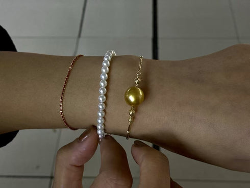 4-5mm Dainty Pearl Beaded  Bracelet - 18K Gold