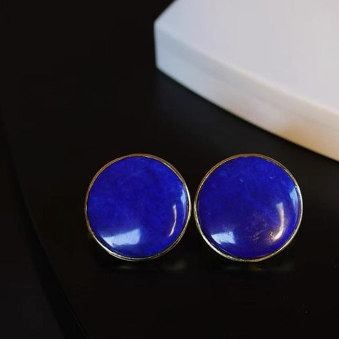 Lapis Lazuli Round Earrings – Gold Vermeil