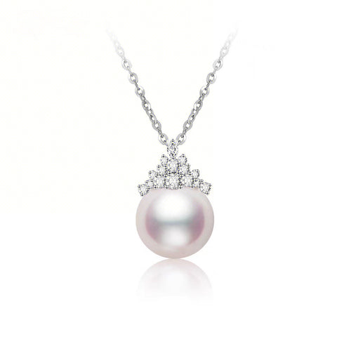 Ice Queen Zirconia Pearl Pendant Necklace - Silver / Gold