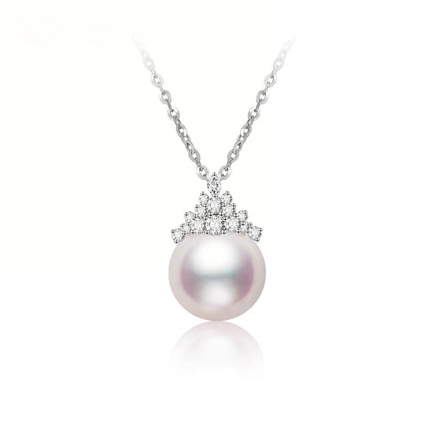 Ice Queen Zirconia Pearl Pendant Necklace - Silver / Gold