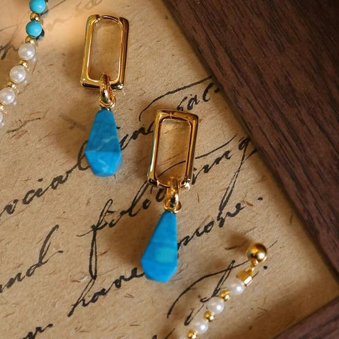 Elegant Dimensional Turquoise Hoop Earrings – Gold Vermeil