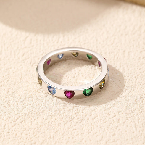 Rainbow Zirconia Heart Ring - Sterling Silver