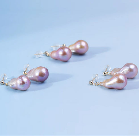Purple Baroque Pearl Golden Stud Earrings – Gold Vermeil