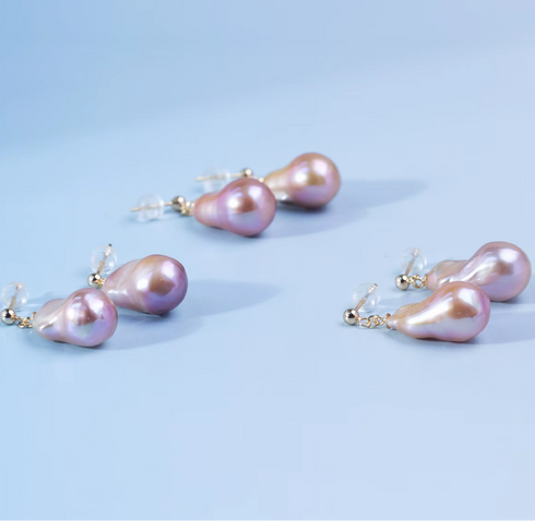 Purple Baroque Pearl Golden Stud Earrings – Gold Vermeil