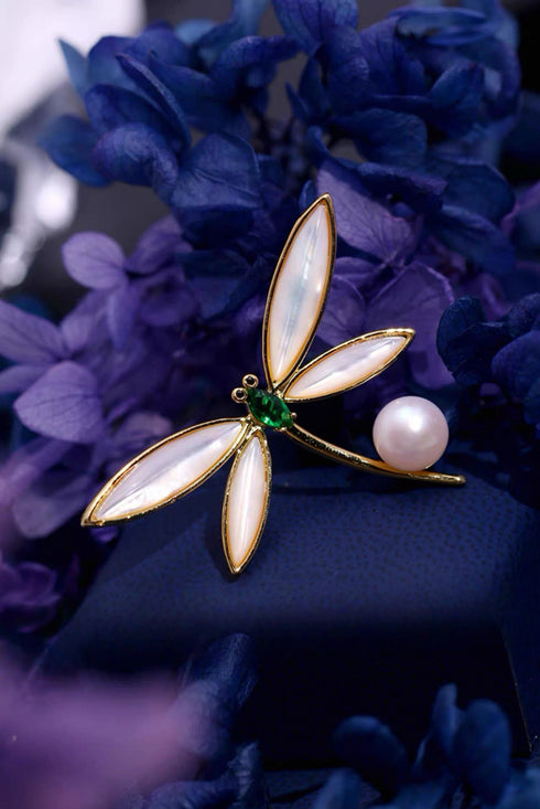 Dragonfly Pearl Brooch