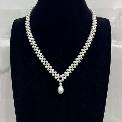 Teardrop of Stars Layered Pearl Necklace – Elegant Handwoven Design