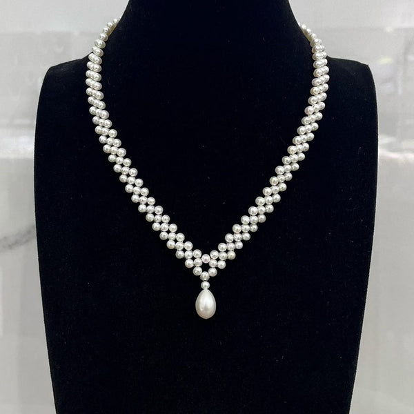 Teardrop of Stars Layered Pearl Necklace – Elegant Handwoven Design