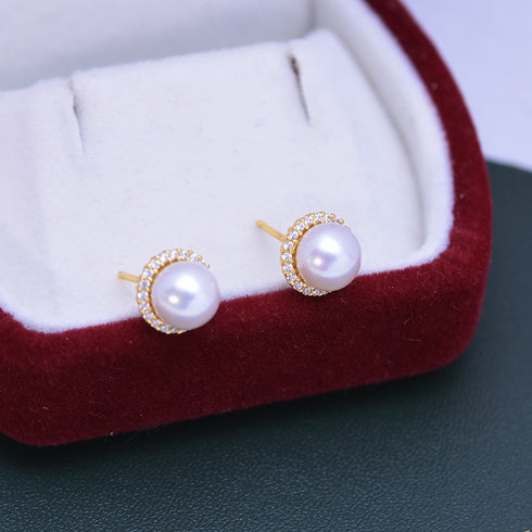 Sunflower Freshwater Pearl Stud Earrings – Gold Vermeil/Sterling Silver