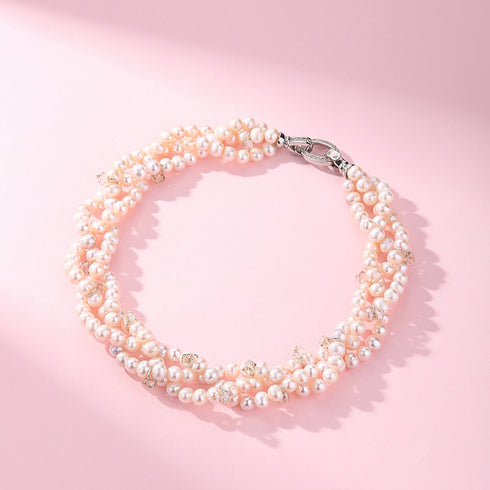 Triple-Layer Handcrafted Pearl Crystal Necklace - House Of Pearls
