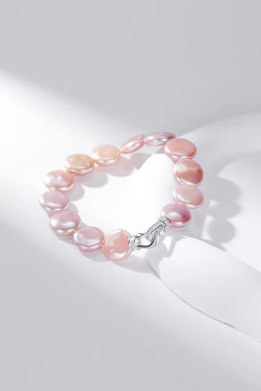Pink Coin Pearl Bracelet with Cubic Zirconia Clasp
