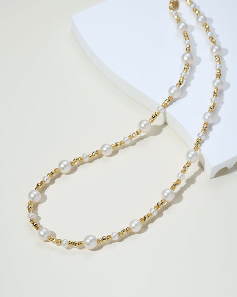 Pearl Gold Bead Necklace & Bracelet Set