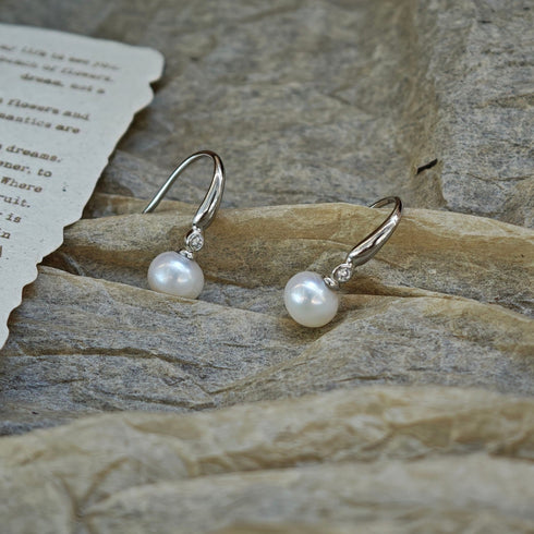 Oval Small Freshwater Pearl Silver Hook Earrings