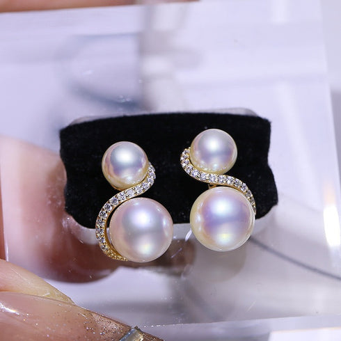 S Shape Double Pearl Earrings - May-Lynn
