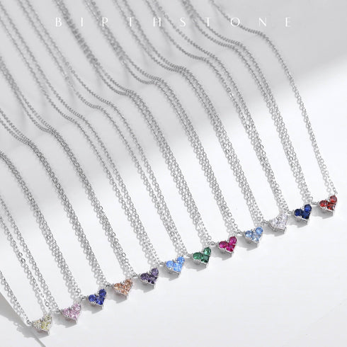Colorful Birthstone Heart Pendant Necklace - Sterling Silver