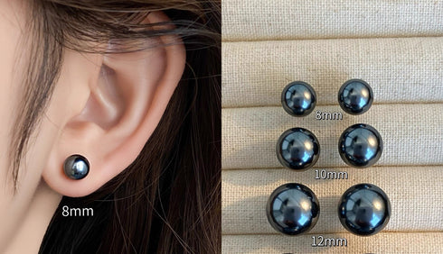 Tahitian South Sea Black Pearl Stud Earrings - Sterling Silver