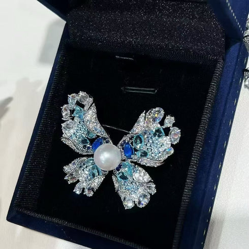 Blue Butterfly Pearl Brooch