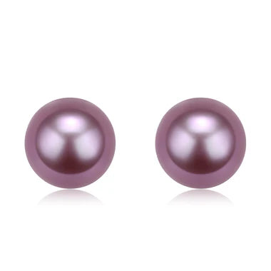 Purple Round Pearl Stud Earrings