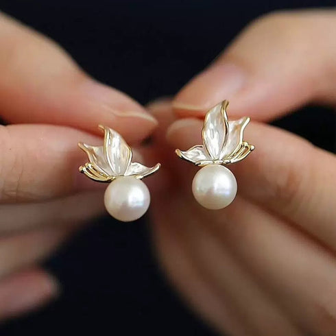 Butterfly Freshwater Pearl Stud Earrings