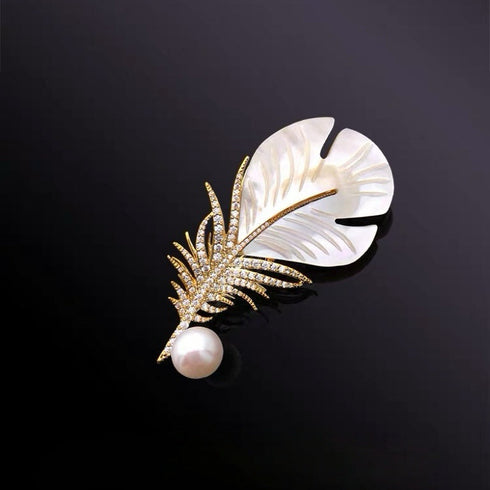 Feather Freshwater Pearl Brooch