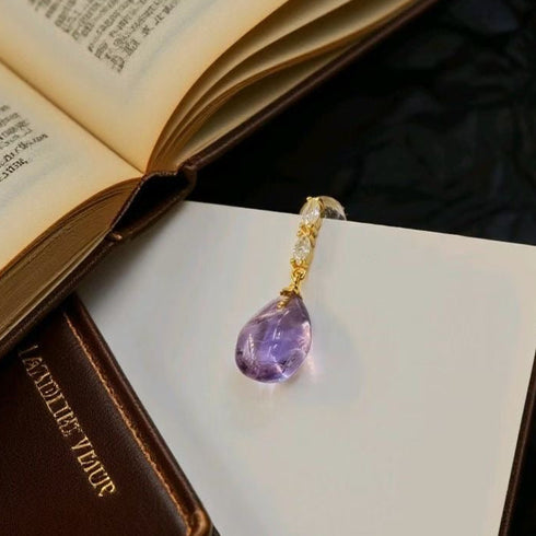 Purple Crystal Teardrop Earrings - Gold Vermeil