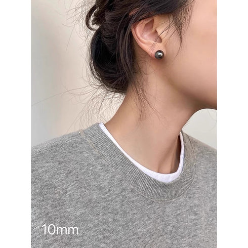 Tahitian South Sea Black Pearl Stud Earrings - Sterling Silver