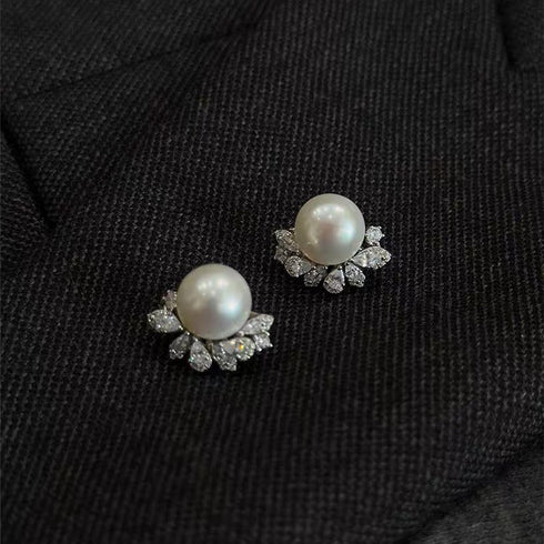 Radiant Halo Pearl Stud Earrings
